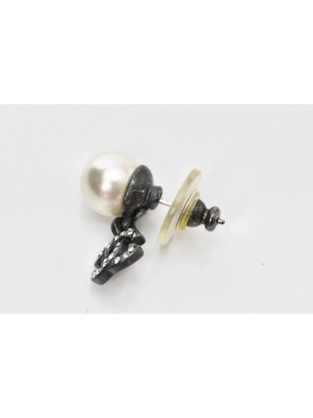 Chanel Logo CC Rhinestone Pearl Swing Coco Mark Gunmetal